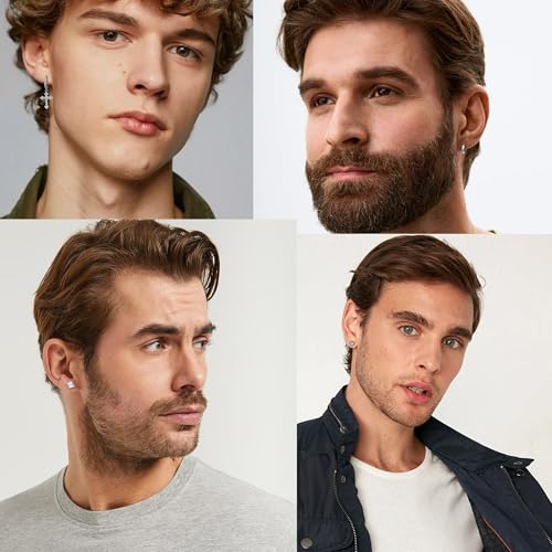 9 Pairs Earrings for Men Stainless Steel Small Hoop Earrings Hypoallergenic CZ Cross Dangle Earrings Cubic Zirconia Stud Earrings Huggie Men's Earrings Set3
