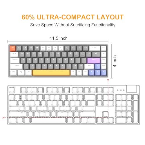 Image of MageGee 60% Mechanical Gaming Keyboard, 68 Keys Compact Blue LED Backlit Gaming Keyboards, SKY68 Wired Ergonomic Mini Office Keyboard for Windows PC Gamer (Yellow Switch, White & Gray)