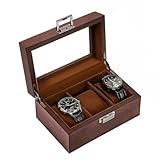 ProCase 男性用木製腕時計ボックス、ガラス蓋付き3スロット腕時計ディスプレイケース