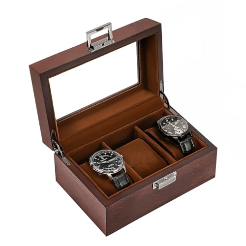 ProCase Wooden Watch Box for Men, 3 Slot Watch Display Case with Glass Lid - Espresso