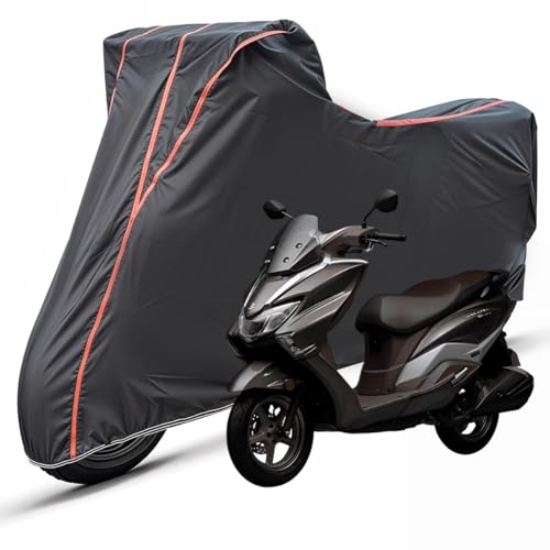 Image of Two Wheelers Bike Body Cover Compatible for Suzuki Burgman, UV Resistant, Dustproof, Triple Stitched, Elastic Bottom, Red Piping Motorcycle Cover (Black, Pack of 1)