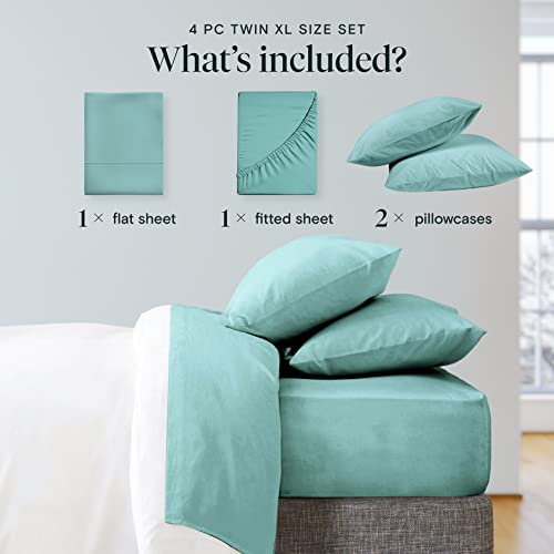 Luxclub 4 Pc Sheet Set Bamboo Sheets Deep Pockets 18" Eco Friendly Wrinkle Free Sheets Machine Washable Hotel Bedding Silky Soft - Light Teal Twin #TOP1