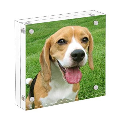 Acrylic Photo Frames , 4x4 Inch Photo Block Horizontal Magnet Double Sided Picture Frame Set with Microfiber Cloth, 10 + 10MM Thickness Clear Picture Frame Desktop Display Cover