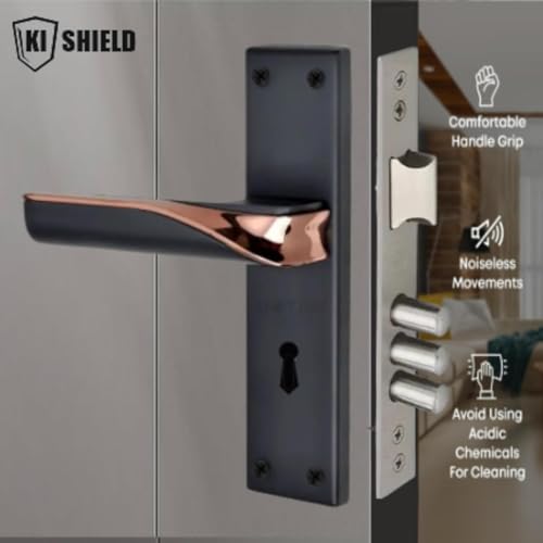 Image of 8 inch Zinc Mortise Lock Set with Door Handle, Black /Rose Gold Finish,Complete Lock Set with 3 Keys /Door Lock for Home, Living Room, MH-1020KY, Two Years Warranty