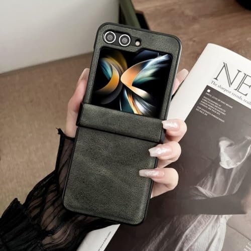 Étui de luxe pour Galaxy Z Flip 4 en simili cuir vert idéal pour vos sorties