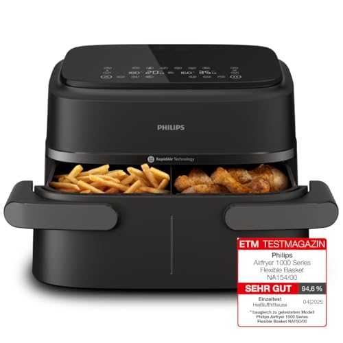 Philips Airfryer 1000 Series Flexible Basket - Heißluftfritteuse mit 7,1 L Fassungsvermögen, RapidAir-Technologie, 10 Kochfunktionen, 90{24998e05a55be45137f22e32f32c81b24201af9a61c3d4c0a467245059b783cb} weniger Fett, kompaktes Design, HomeID-Rezept-App (NA154/00) Philips Airfryer 1000 Series Flexible Basket - Heißluftfritteuse mit 7,1 L Fassungsvermögen, RapidAir-Technologie, 10 Kochfunktionen, 90{24998e05a55be45137f22e32f32c81b24201af9a61c3d4c0a467245059b783cb} weniger Fett, kompaktes Design, HomeID-Rezept-App (NA154/00)