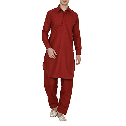 Royal Kurta Big Boy's Cotton Blend Pathani Suit 42 Red #TOP1