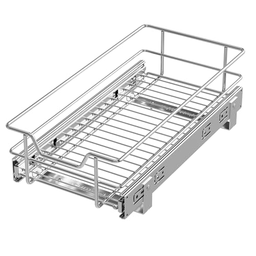 Image of Pull Out Cabinet Organizer 9 inch W X 17 inch D, Chromed, Full Slide Out Drawers