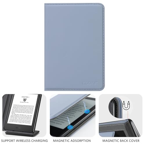 Image of CoBak Case for 6 inch E-Reader - PU Leather Smart Cover with Auto Sleep /Wake & Hand Strap, not Compatible with Kobo Clara,Purple Skin