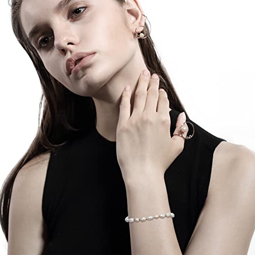 Crane Pearl Baroque Pearl Bracelets For Women 5-6Mm S925 Sterling Silver Freshwater Cultured Gold Pearl Bracelet For Women Girl Mom 6.3+2 Inches #TOP2