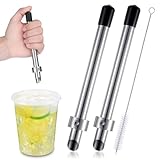 Lasnten 2 Pack Straw Puncher for Plastic Lids Lemonade Cups, Stainless Steel Straw Hole Puncher Punching Tools for Cafe Drinks Deli Container Squeezed Fresh Lemonade Stand Supplies(6.3 Inch,Black)