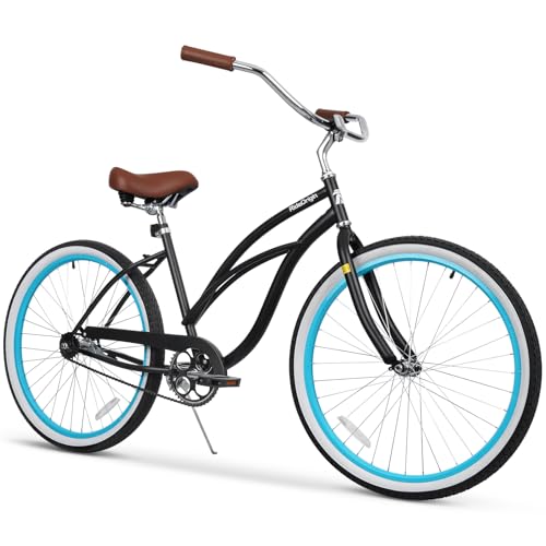 RideOrigin Beach Cruiser Bike for Women and Men, 26 Inch Single Speed Adult Cruiser Bicycle with Coaster Brake, Comfortable Seat Riding Position, Steel Frame Bike for Beach, City Rides Black