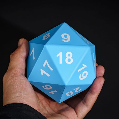 Image of Large Foam D20 Dice, 80mm Jumbo D20 DND Spindown 20 Sided Dice D&D Polyhedral with Drawstring Bag for Role Playing Games (Blue)