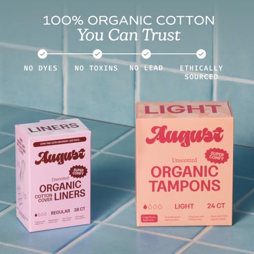 Image of August Light Tampons - Easy-Glide Long Applicators - 24-Pack 100% Organic Cotton Tampons for Women, Non-Toxic, Fragrance-Free, and Hypoallergenic