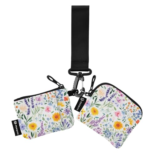 Spring Flowers Lavender - Carteras dobles para mujer, fundas para tarjetas de negocios, minimalistas, organizadores de dinero para mujeres con llavero para hombres y mujeres, 2 piezas, Flores de