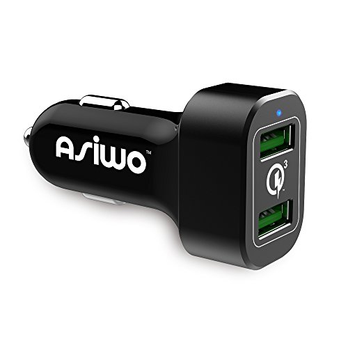 Quick Charge 3.0,Asiwo Dual USB Car Charger 18W - Smart Charging Double Port Phone Car Charger Adaptor Compatible Samsung Galaxy S9 S8 Plus, Pixel, iPhone X/8/8 Plus,G6 G5 V20, HTC, Nexus 6P, iPad