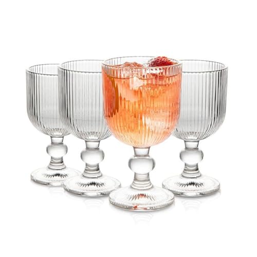 Image of Forestamart Clear Vintage Wine Glass (350ml),Embossed Retro Glass Cups for Cocktail and More,Premium Crystal Stemware Set,Barware Set for Restaurant,Home,Christmas Gifts (4)