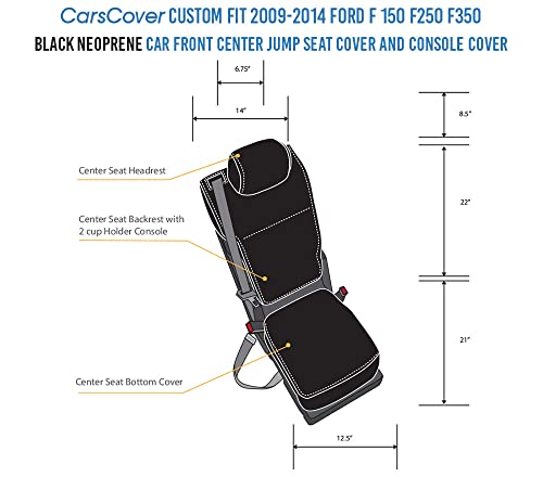 Image of CarsCover Custom Fit 2009-2014 Ford F150 F250 F350 Pickup Truck Black Neoprene Car Front Center Jump Seat Cover and Console Covers
