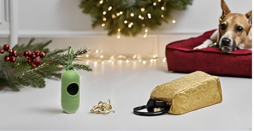 Image of Dog Poop Bag Dispenser With Bags - Durable and Guaranteed Leakproof, Unscented, 1 Holder and 15 Bags, Green