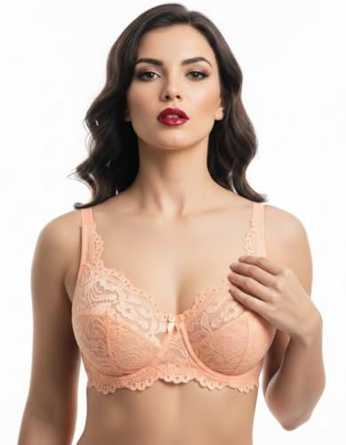 Image of Women's High-Support Lace Bra, Non-Padded, Unlined, Full Coverage, Lingerie