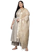 INDO ERA Women's Plus Size Printed Cotton Blend Kurta Palazzo With Dupatta Set (Off White_PS0KH4752_3XL)