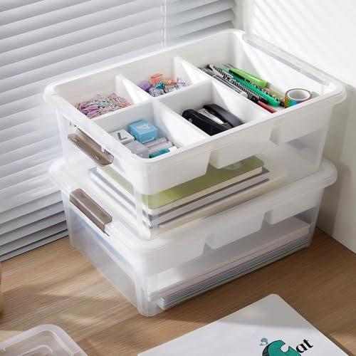 Image of MACOPRO 17 QT Plastic Storage Box with Removable Tray, Bins with Lids, Clear Storage Container for Craft Organization, Beads, Tools, Sewing, and Playdoh, Art Supply Organizer (White, 1Pack-17QT)