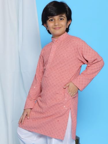 Image of AJ DEZINES Chikankari Kurta For Boys- Ethnic Wear | Embroidery Chikankari Sequined | Traditional & Festive Outfit | Cotton Stylish Boys Kurta | Perfect For Wedding & Family Function
