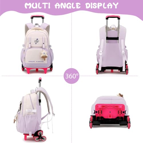 Image of PALAY School Bag for Girls Backpack with 6 Wheels Robust Children's School Bag with Wheels for Girls, Removable Trolley School Backpack with Pendant for School Travel