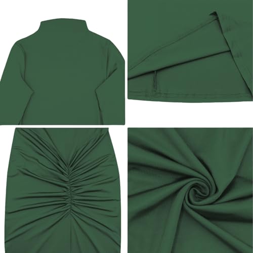 Image of Women's Sexy Turtleneck Long Sleeve Maxi Dress Elegant Ruched Bodycon Long Dress Casual Party Dresses