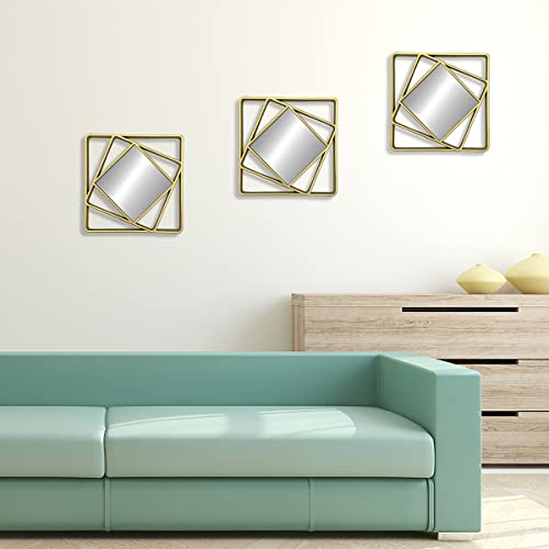 Gomaize Cute Wall Mirror With Geometric-Shaped Set Of 3 Mini Wall Hanging Mirror Boho Home Decor For Apartment Living Room，Bedroom&Bathroom Ideas （Gold） #TOP6