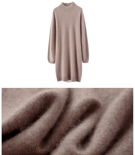 100% Merino Wool Sweater Dress Women's Long Sleeve Mock Neck Pullover Autumn Winter Knitted Long Jumper4