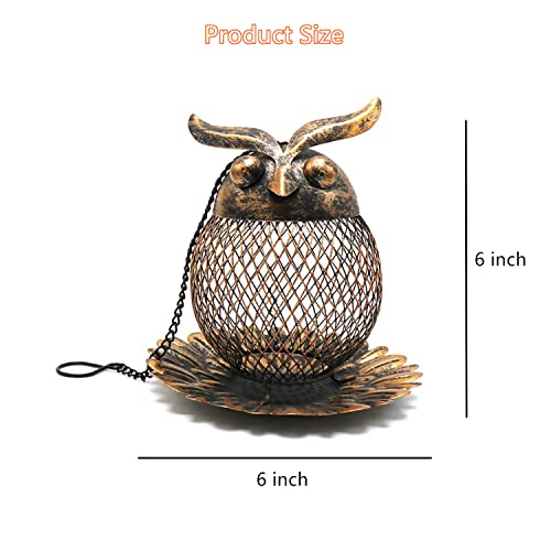 Cinlitek Outdoor Garden Wild Bird Feeder Hanging Bird Feeders, Heavy Duty Copper Metal Mesh Wild Finch Bird Feeder For Outside With Hook For Garden Yard Decor, Owl Shaped thumb #5