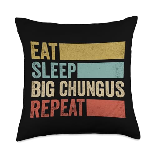 Retro Eat Sleep Big Chungus Repeat Funny Meme Big Chungus Throw Pillow