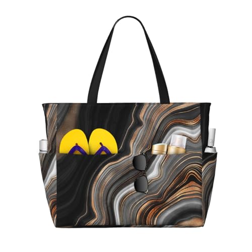 Grand sac de plage effet marbre noir et veines d'or style luxueux