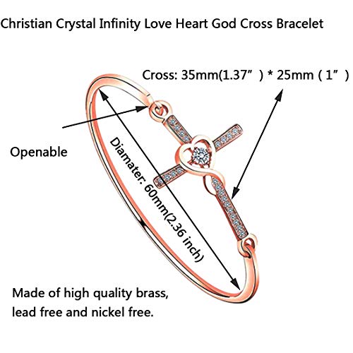 Christian Bracelet Infinity Love Heart God Cross Bracelet Crystal Sideway Cross Bangle Religious Gift for Women (Rose Gold) - Image 4
