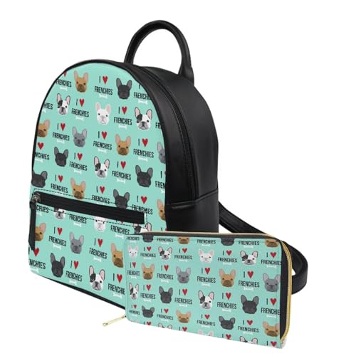JoyLamoria Laptop Backpack Shoulder Bag Wallet Coin Purse Handbag Zipper Pouch with Compartment, French Bulldog Print2