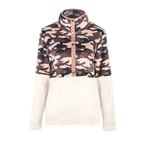 BDCUYAHSKL Herfst en winter casual mode vrouwen revers camouflage print stiksels knopen lange mouwen pluche trui jas… - Image 4