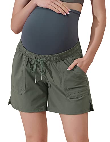 Maternity Shorts Fashion High Waist Stretch Golf Sports Loose Lounge Shorts Grey Green M