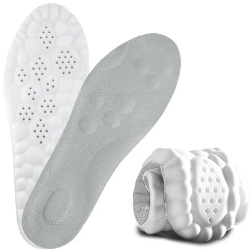 4D Cloud Soles for Men Women, Memory Foam Trim-to-Fit Arch Support Insoles for Anti Fatigue, Shock Absorption, Foot Pain Relief(Gray, Men 6-7/Women 8-9)