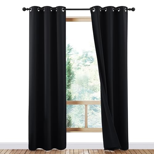 Image of NICETOWN High-End Thermal Curtains, Black Full Blackout Cold Reducing Curtains 84 Inches Long for Dining Room, Soundproof Window Treatment Drapes for Hall Room, 42 inch Wide Per Panel, Set of 2 Panels