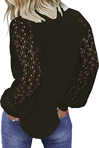 Image of Shasmi Women's White Ballon Long Sleeve, Crew Neck Tops Lace Casual Loose Blouses T Shirts (Shree Top 29)
