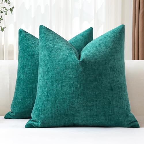 JOTOM Set of 2 Cushion Covers 60x60 cm Soft Chenille Teal Decorative Throw Pillow Covers 24x24 Inch Square Cushion Case Solid Pillowcases for Couch Sofa Living Room Bed Home Decor (Teal)