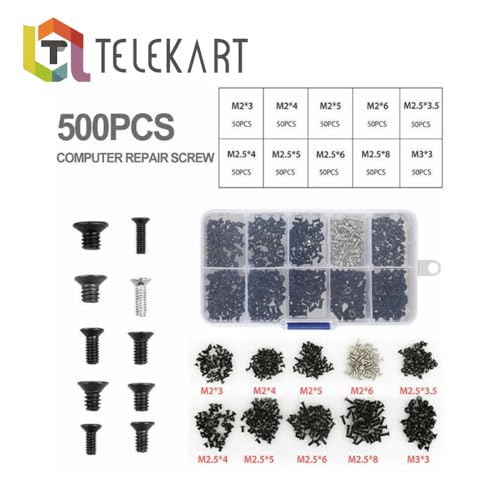Image of 500 Pcs Laptop Notebook Computer Replacement Screws Kit | Compatible with Lenovo, Toshiba, Gateway, Samsung, HP, IBM, Dell, Sony, Acer, Asus | SSD, Hard Disk, (1 Box (500 Pcs))