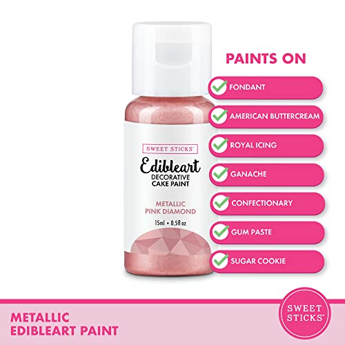 Image of Sweet Sticks Edible Art Decorative Cake Paint 0.5 Ounce (15 Milliliters), Metallic Pink Diamond