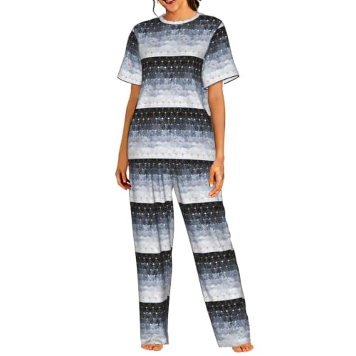 Pyjama court femme imprimé hexagones bleus idéal pour vos matins cocooning