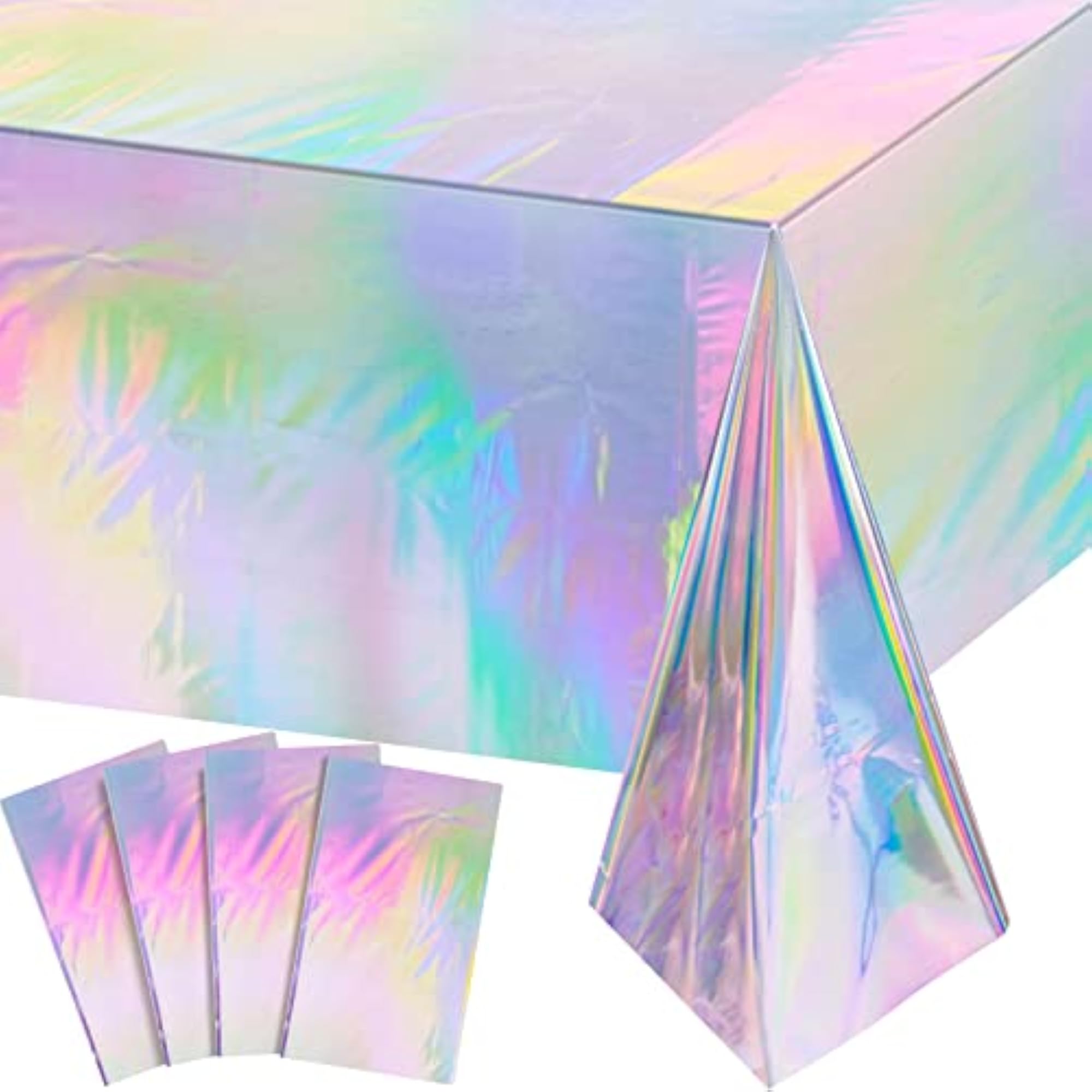 4 Pack Iridescent Plastic Tablecloths, Disposable