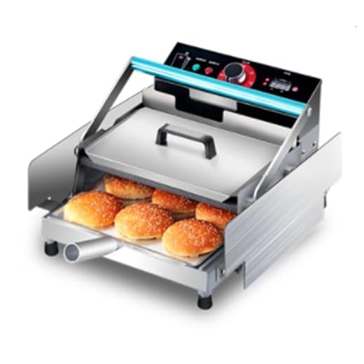 Máquina de hamburguesas eléctrica de doble capa de 750 W Tostadora comercial de hamburguesas totalmente automática Máquina de calentamiento de pan con temporizador de 0-3 minutos (modo inteligente)