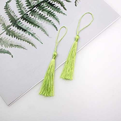 Image of VAPKER 100 Pieces Light Green Color 13cm /5-Inch Silky Handmade Soft Tassels Floss Bookmark Tassels with 2-Inch Cord Loop for Jewelry Making, DIY Projects, Bookmarks