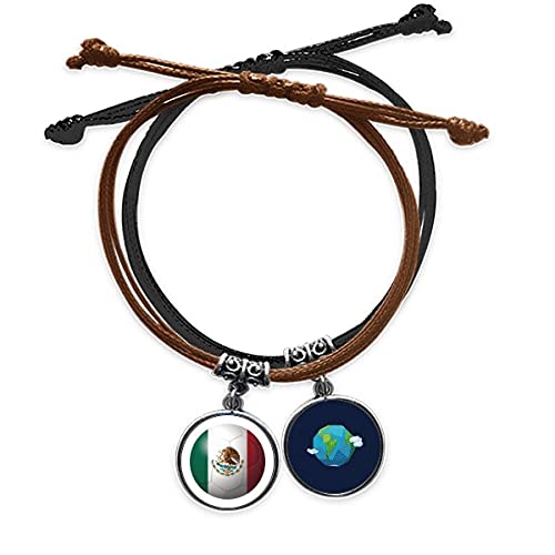 Pulsera de México con bandera nacional de cuero trenzado ajustable para aficionados