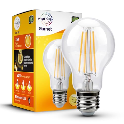 Image of wipro Garnet 6W A60 LED Filament Bulb | Decorative LED Bulb for Home & Office Decoration | Energy Efficient Filament Bulb comes with In-Built Surge Protection | E27, 2700K(Warm White, Pack of 1)